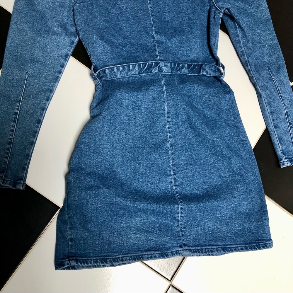 NWT Bershka Shirt Mini Dress Long Sleeve Denim Belted Puffy Sleeves Western sz M - Picture 11 of 13